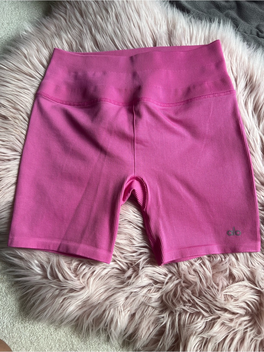 ALO YOGA Paradise Pink Seamless Ribbed Bike Shorts M
